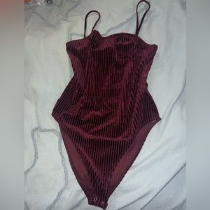 maroon velvet body suit